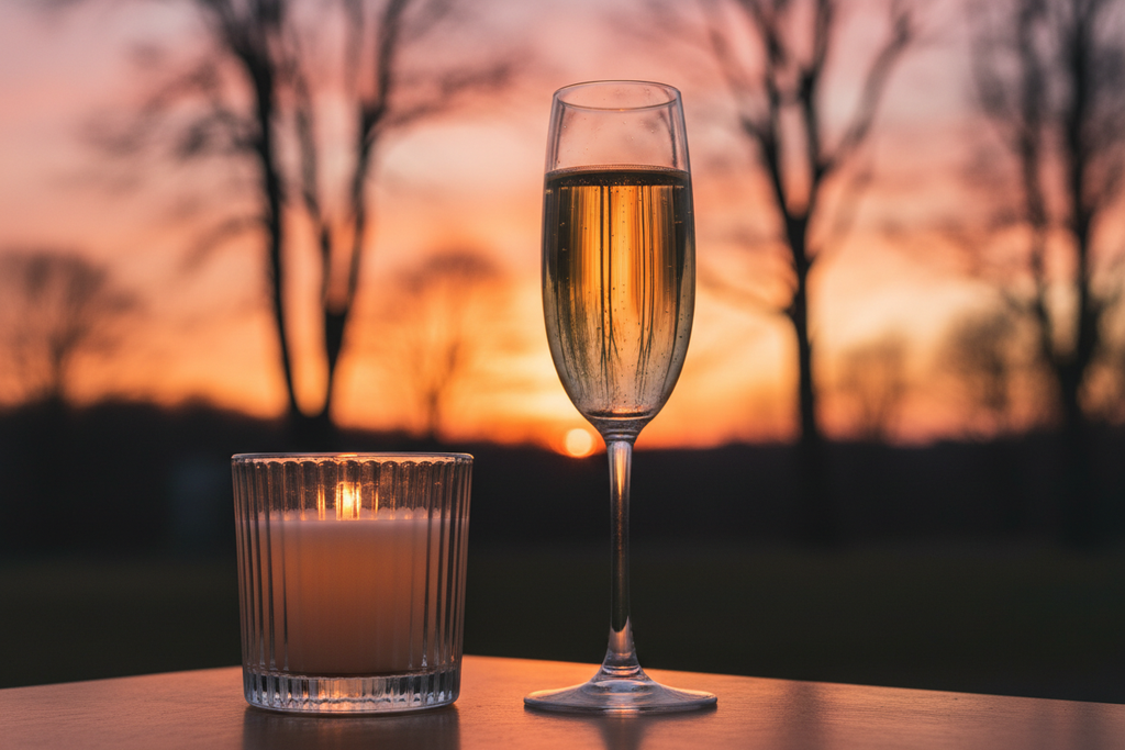 in the background can be trees and a sunset